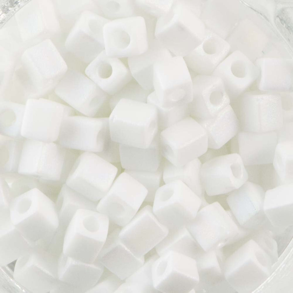 Matte White Miyuki Cube Seed Bead 4mm 20gm Tube SB4-402FR-TB
