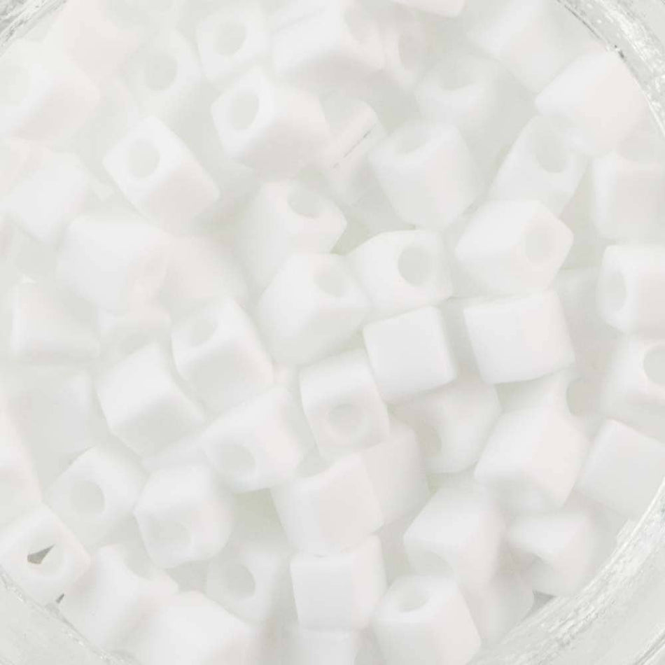 Opaque Frosted White Miyuki Cube Seed Bead 4mm 20gm Tube SB4-402F-TB