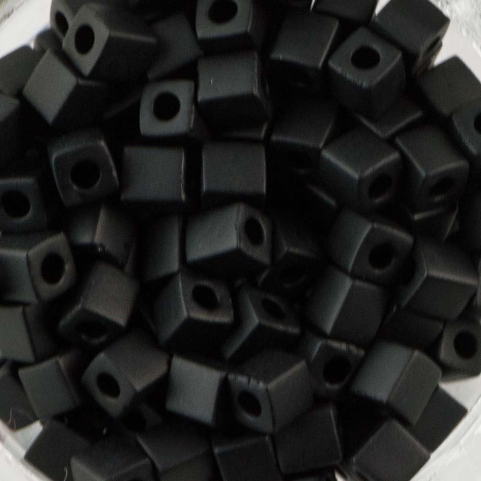 Matte Opaque Black Miyuki Cube Seed Bead 4mm 20gm Tube SB4-401F-TB