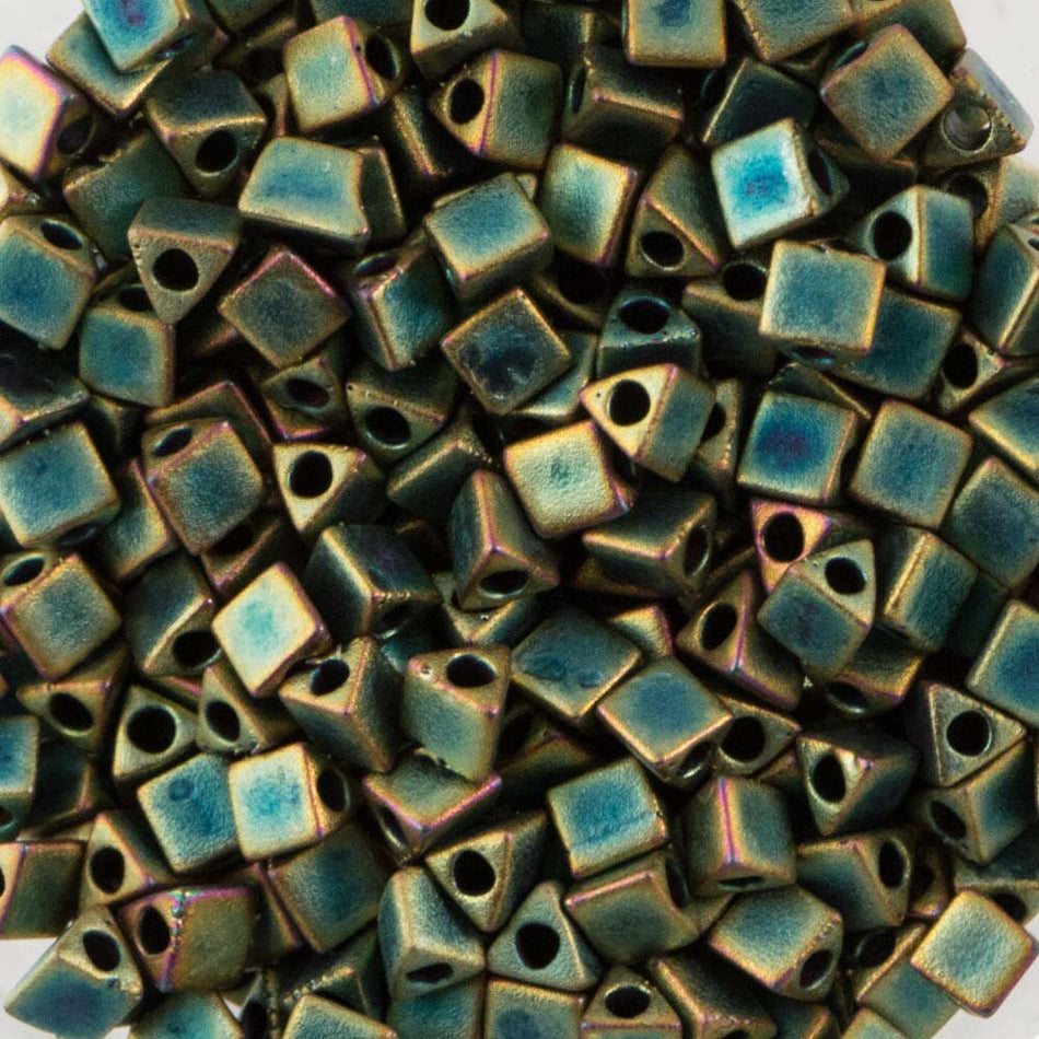 Matte Metallic Patina Iris Miyuki Triangle Seed Bead 10/0 7.2gm Tube STR10-2008-TB