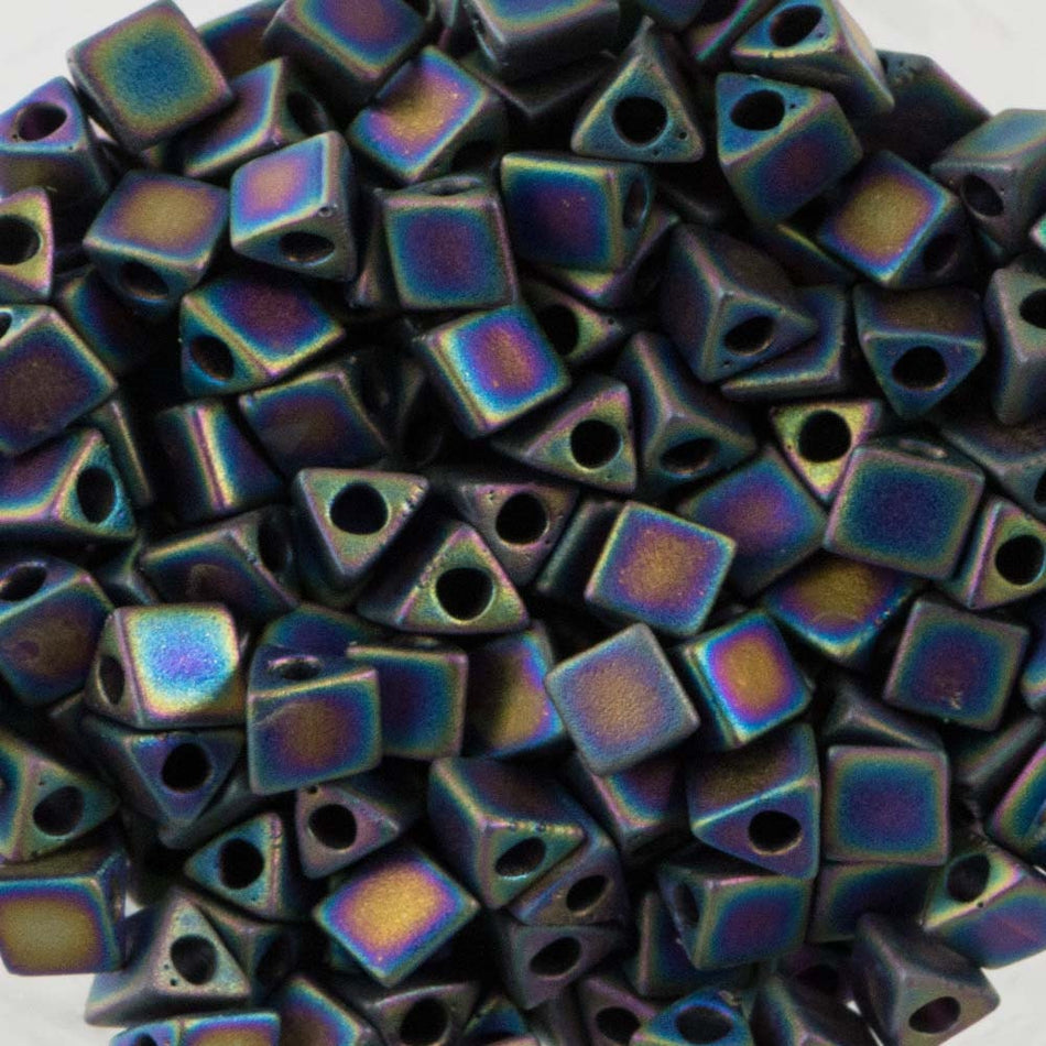 Matte Black AB Miyuki Triangle Seed Bead 8/0 7.2gm Tube STR8-401FR-TB
