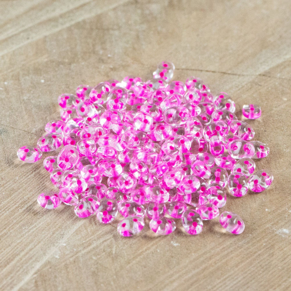 2/5MM MATUBO SUPERDUO Crystal - Hot Pink Lined Beads