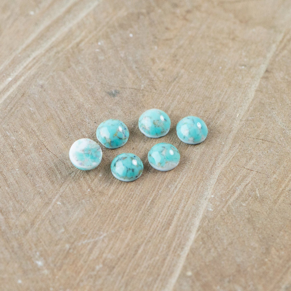 Green Turquoise Matrix Glass Round Cabochons 7mm (6) cab1003A