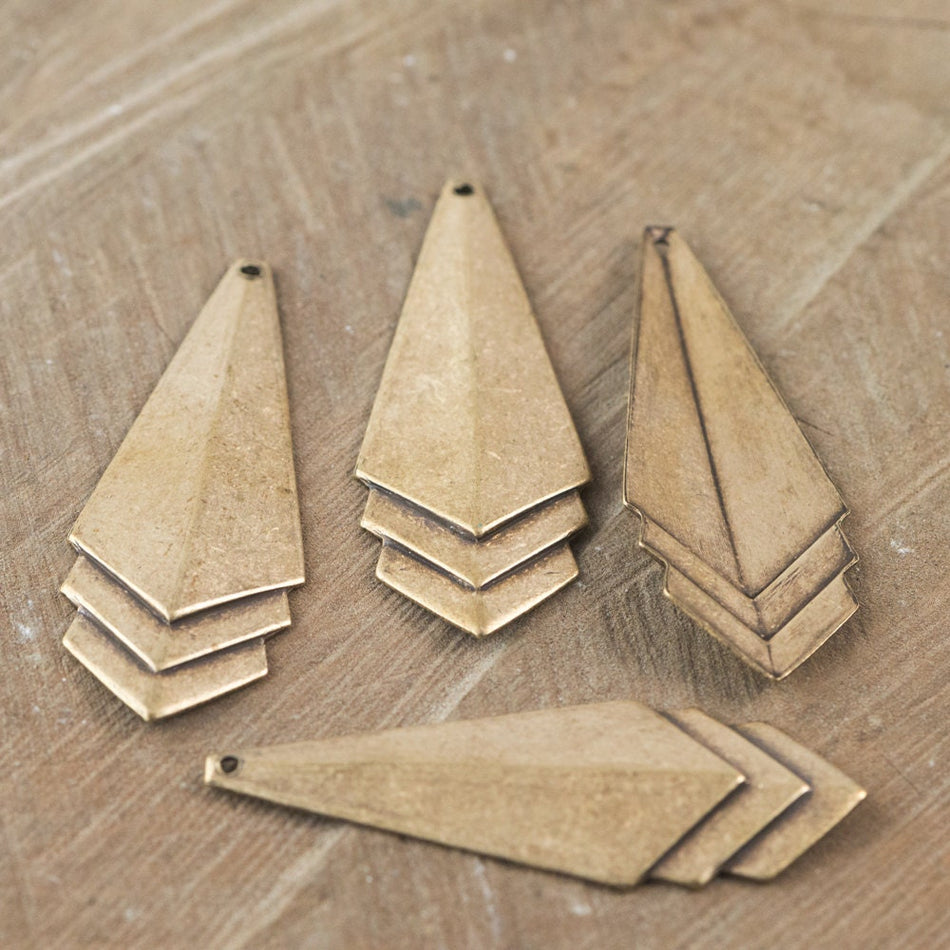 Brass Ox Plated Layered Triangle Pendant Charm Drop LG (4) mtl065N