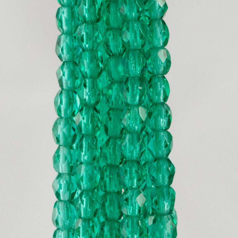 Firepolish Czech Faceted Emerald Glass Beads 3mm (50)