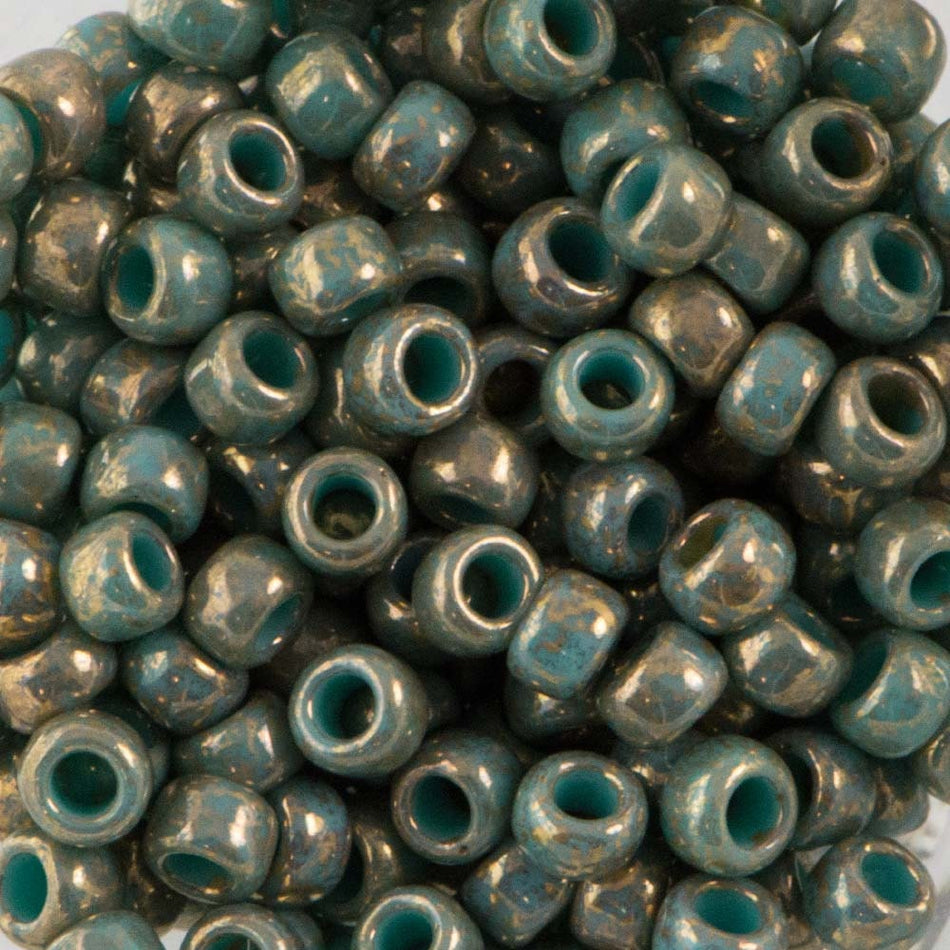 8/0 TOHO ROUND Gilded Marble Turquoise Seed Bead (8g)