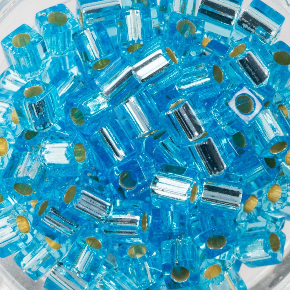 Silver Lined Light Blue Miyuki Cube Seed Bead 4mm 20gm Tube SB4-018-TB