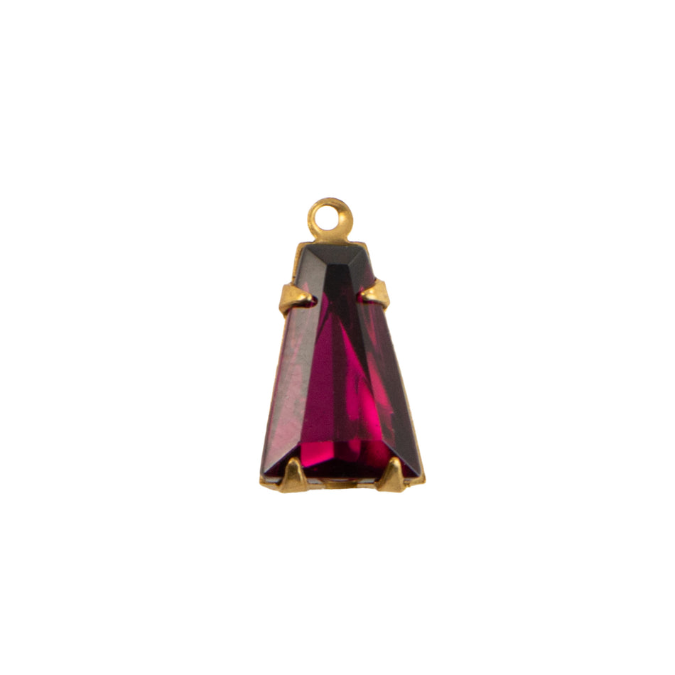 12x8mm Fuchsia Faceted Glass Keystone Stone in 1 Loop Setting