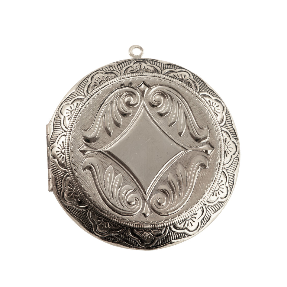43mm Antiqued Silver Large Etched Round Locket (1)