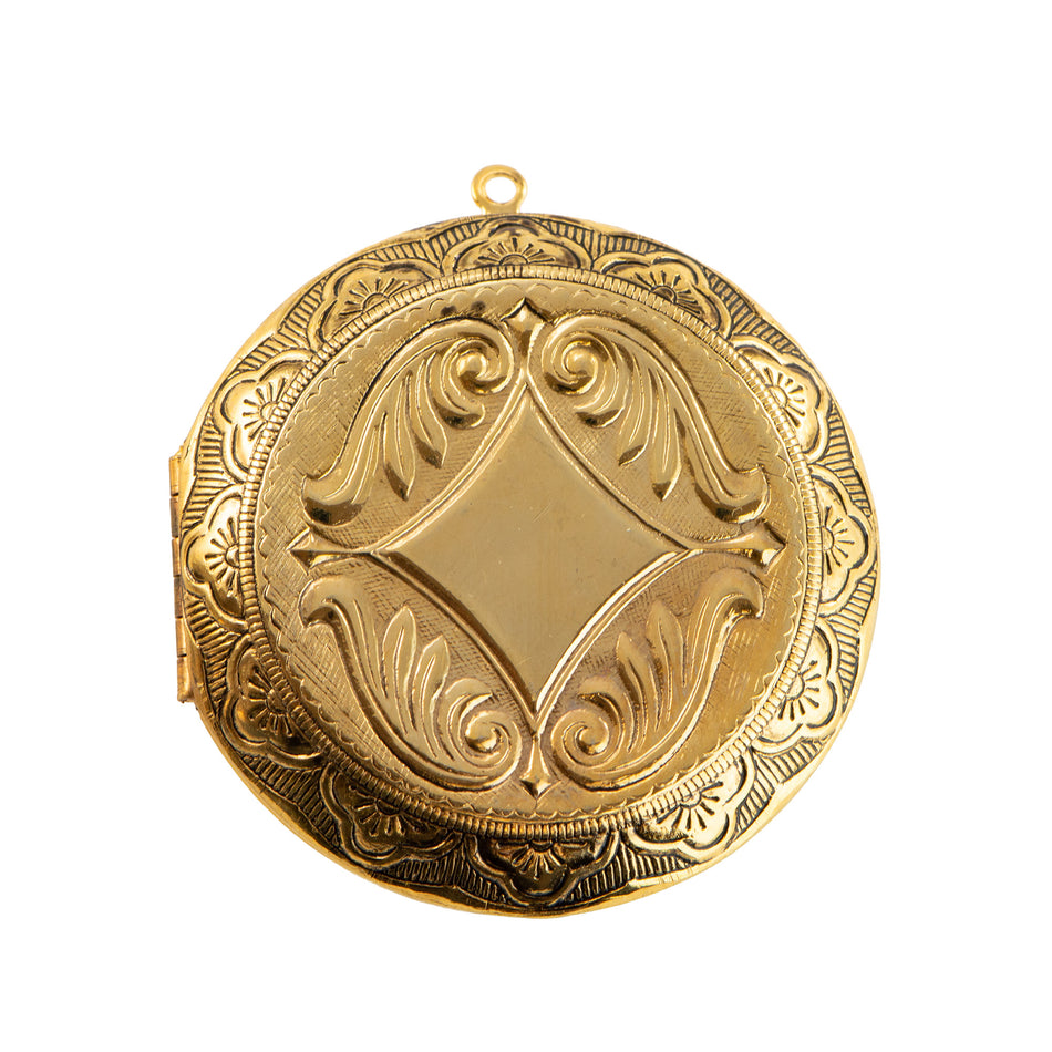 43mm Antiqued Gold Large Etched Round Locket (1)