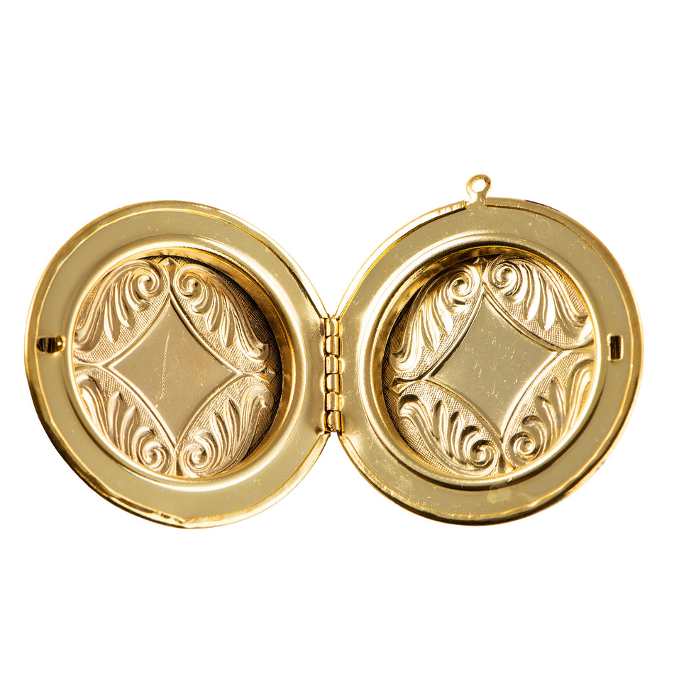 43mm Antiqued Gold Large Etched Round Locket (1)