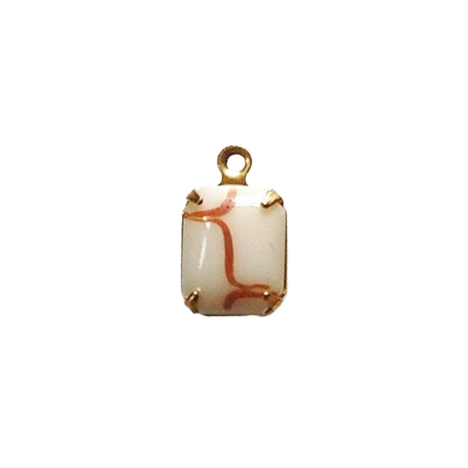 10x8mm Opaque Beige with Brown Glass Octagon Stone in 1 Loop Setting