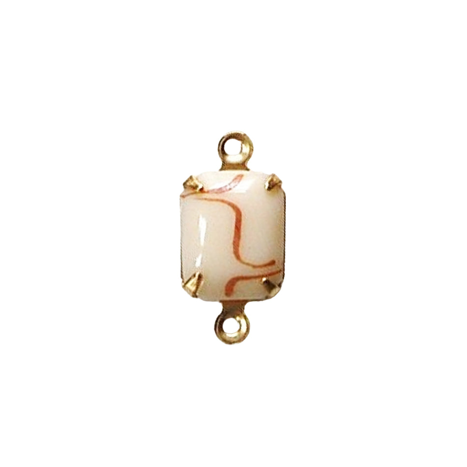 10x8mm Opaque Beige with Brown Faceted Glass Octagon Stone in 2 Loop Setting