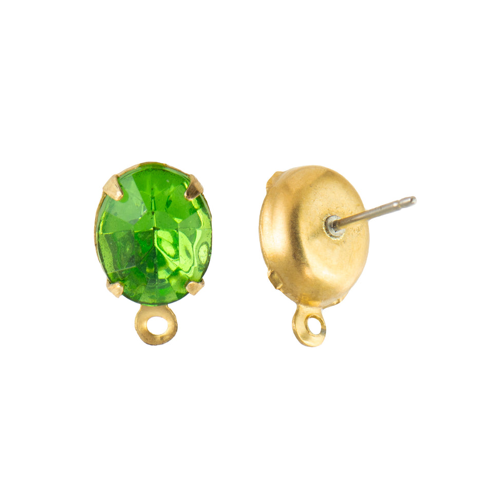 10x8mm Peridot Faceted Glass Oval Stone in 1 Loop Setting with Post