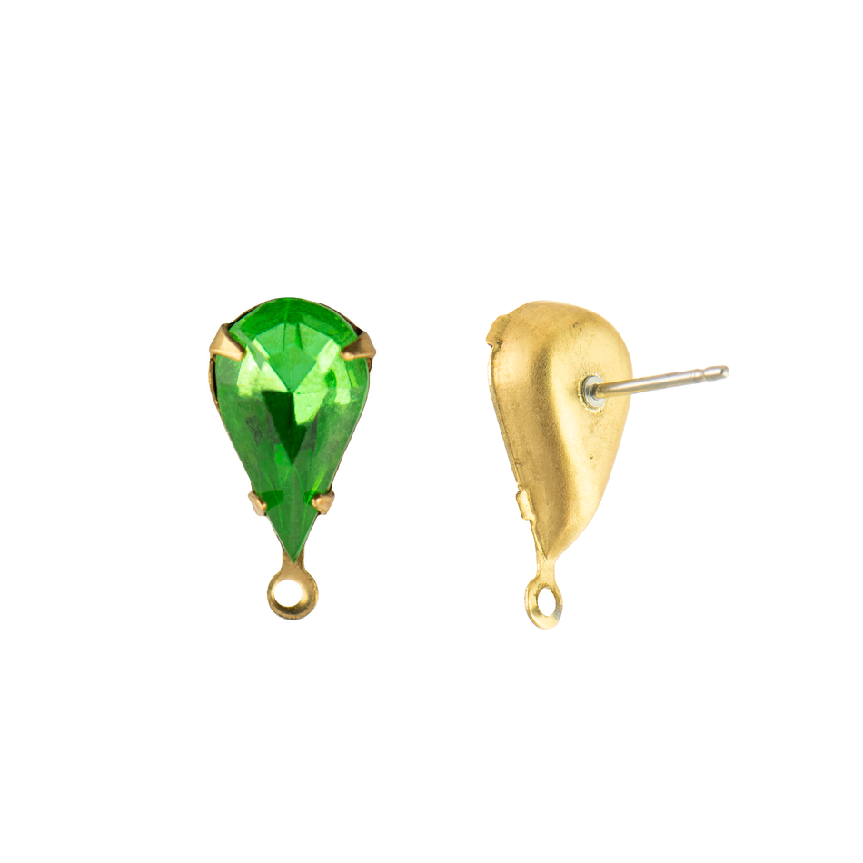 13x8mm Peridot Faceted Glass Teardrop Stone in 1 Loop Setting with Post