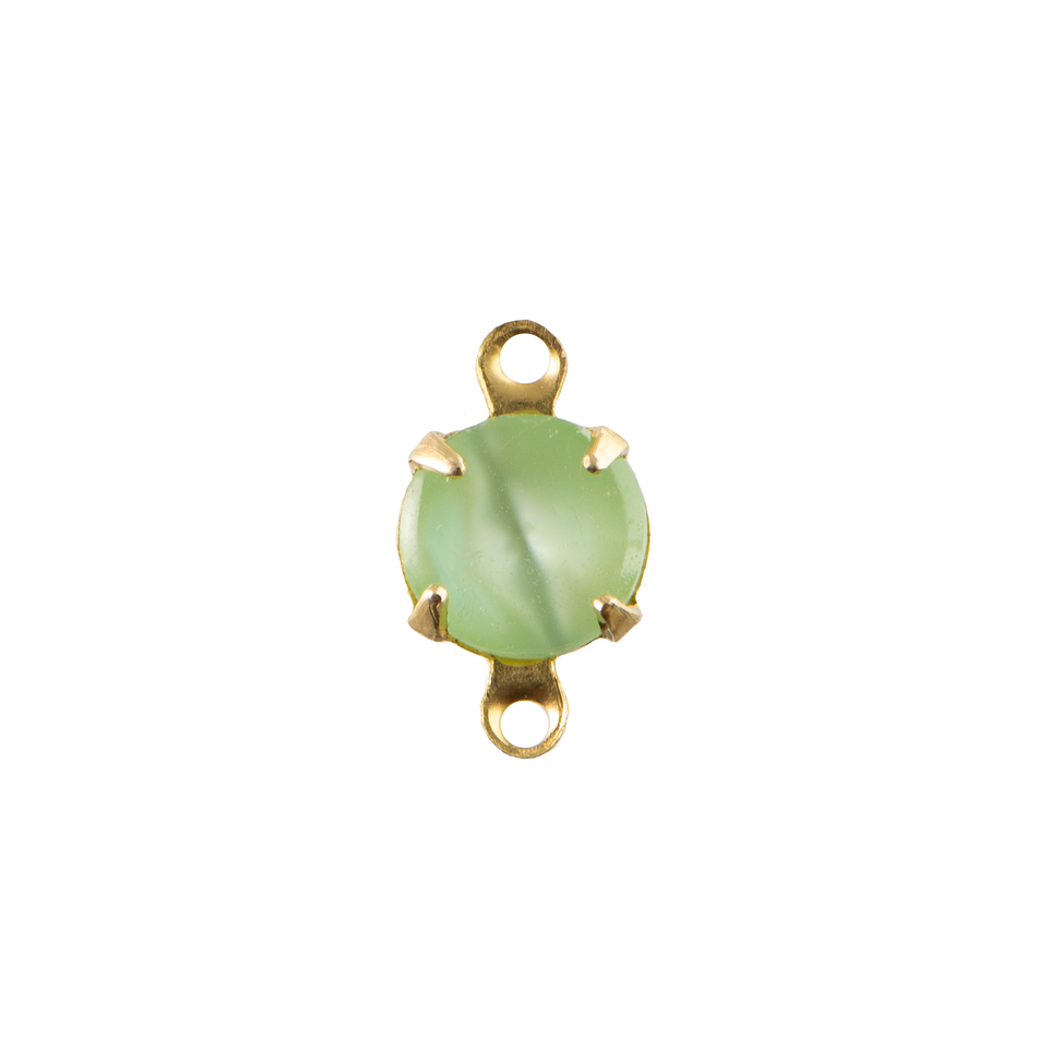35ss Green Moonglow Glass Round Stone in 2 Loop Setting