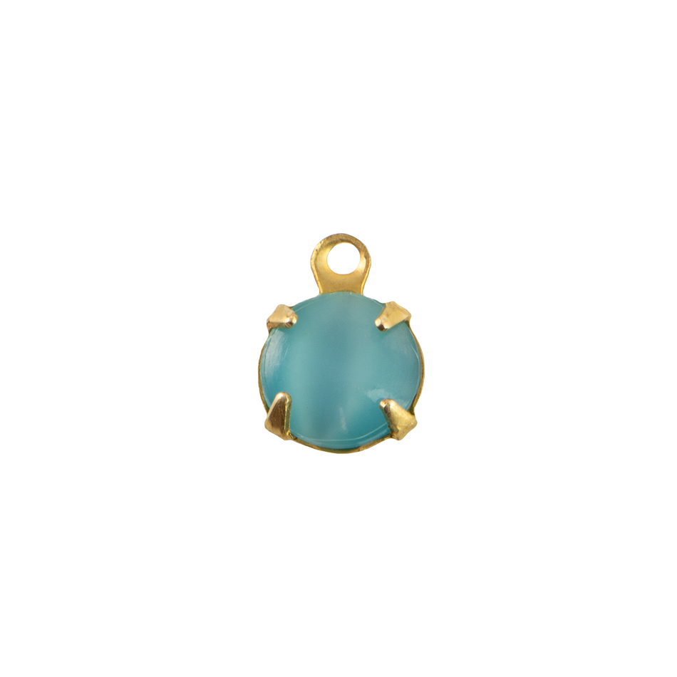 35ss Aquamarine Moonglow Glass Round Stone in 1 Loop Setting