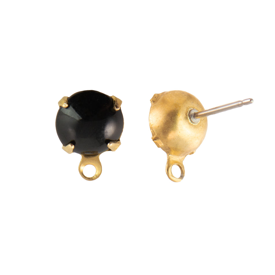 35ss Black Glass Round Stone in 1 Loop Setting with Post
