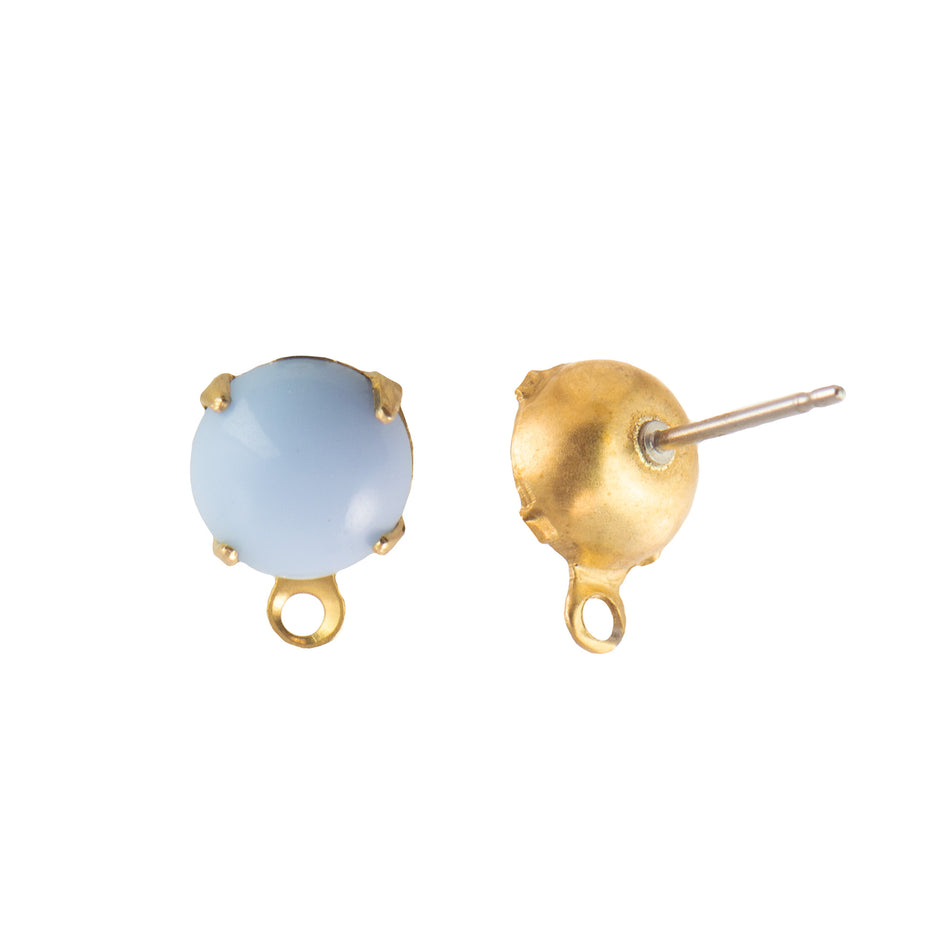 35ss Light Blue Glass Round Stone in 1 Loop Setting with Post