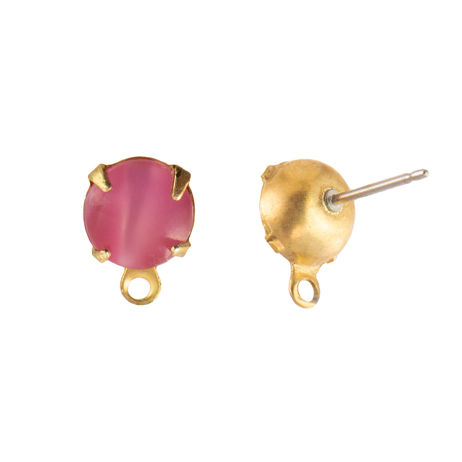 35ss Pink Moonglow Glass Round Stone in 1 Loop Setting with Post