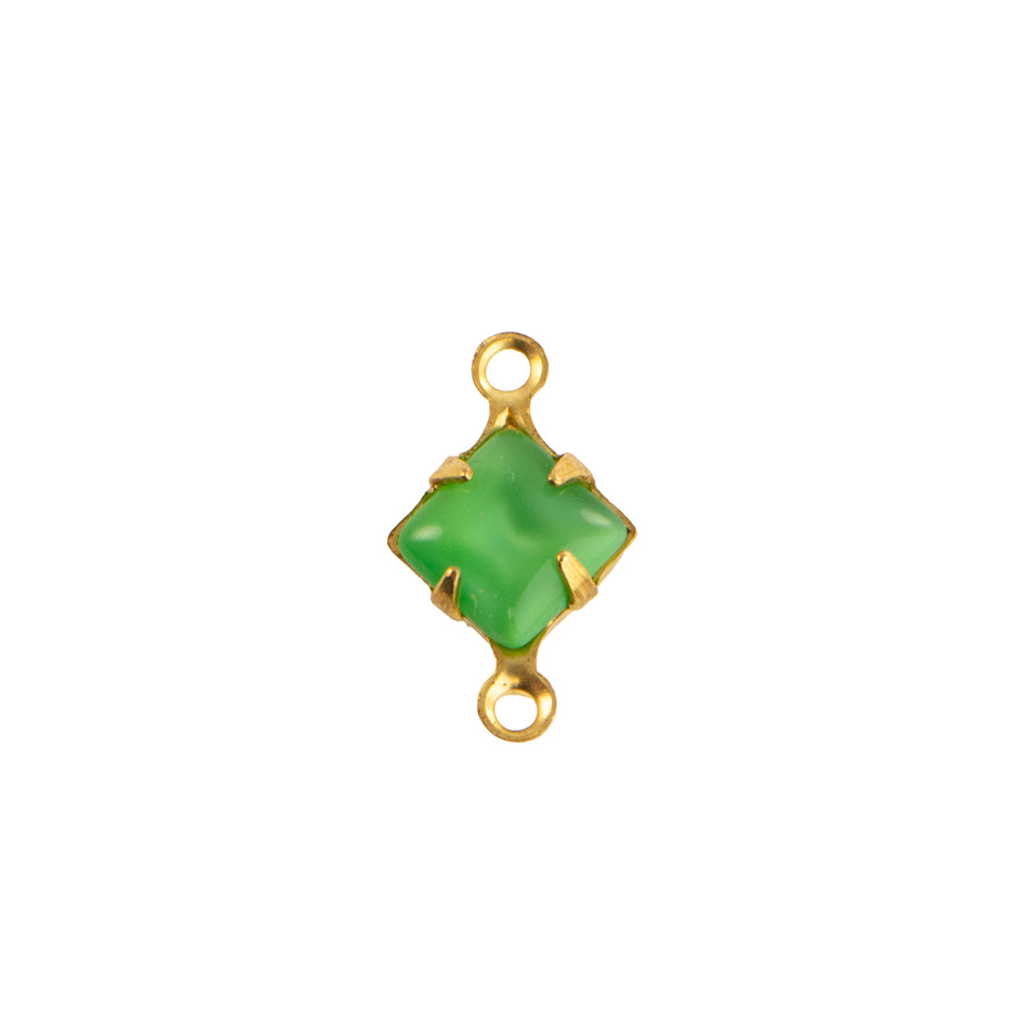 6mm Green Moonglow Glass Square Stone in 2 Loop Setting