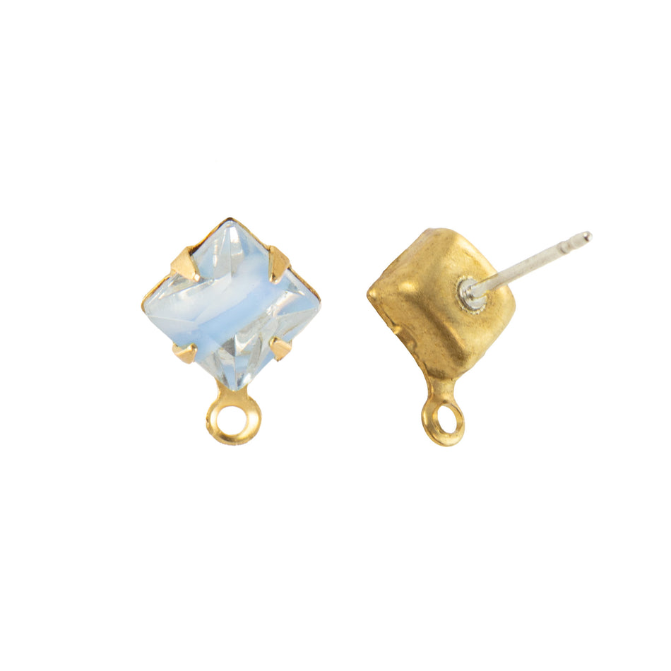 6mm Blue Givre Faceted Glass Square Stone in 1 Loop Setting with Post