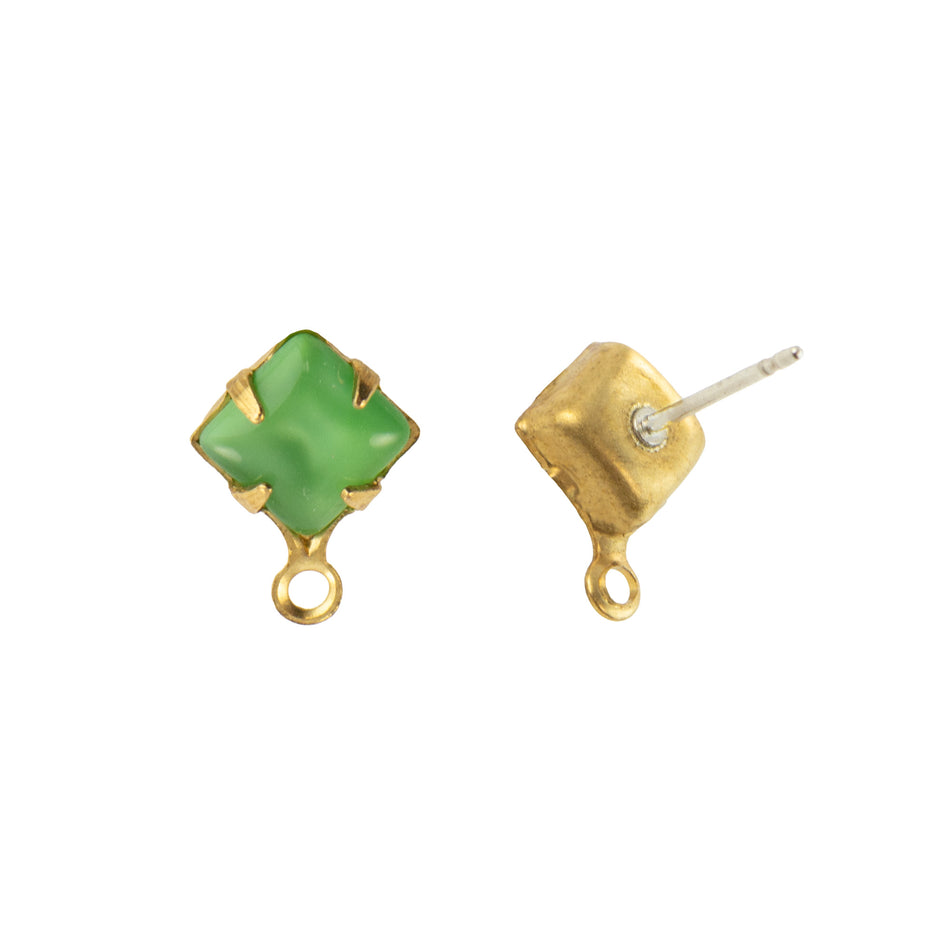 6mm Green Moonglow Glass Square Stone in 1 Loop Setting with Post