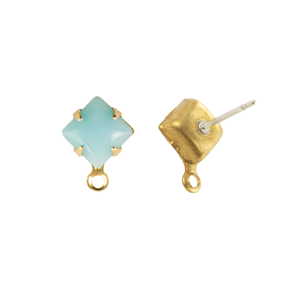 6mm Calcedon Blue Glass Square Stone in 1 Loop Setting with Post
