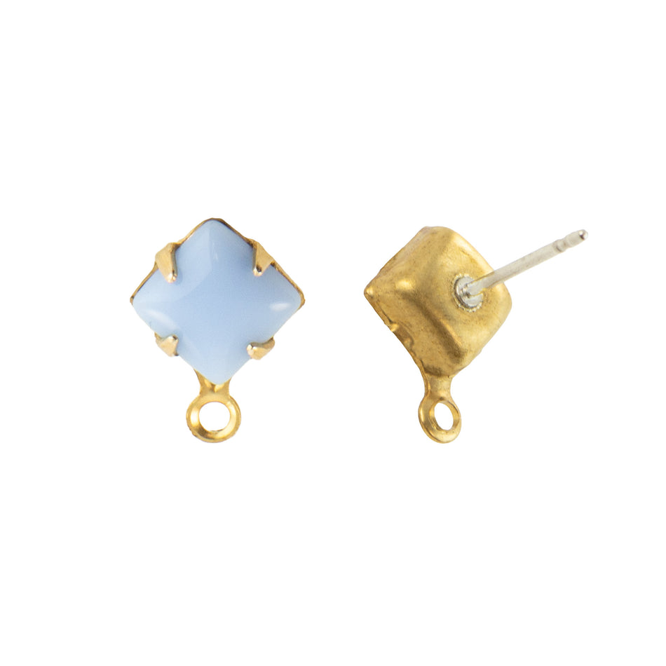 6mm Light Blue Glass Square Stone in 1 Loop Setting with Post