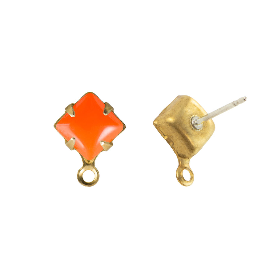 6mm Orange Glass Square Stone in 1 Loop Setting with Post