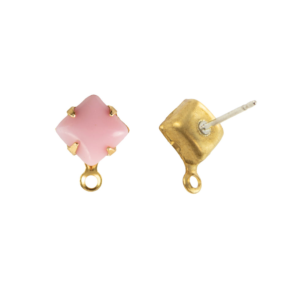 6mm Pink Glass Square Stone in 1 Loop Setting with Post