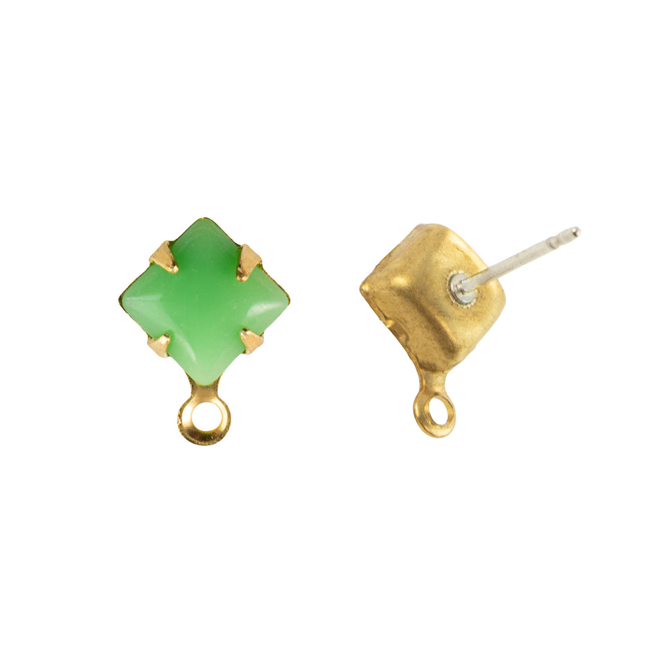 6mm Green Glass Square Stone in 1 Loop Setting with Post