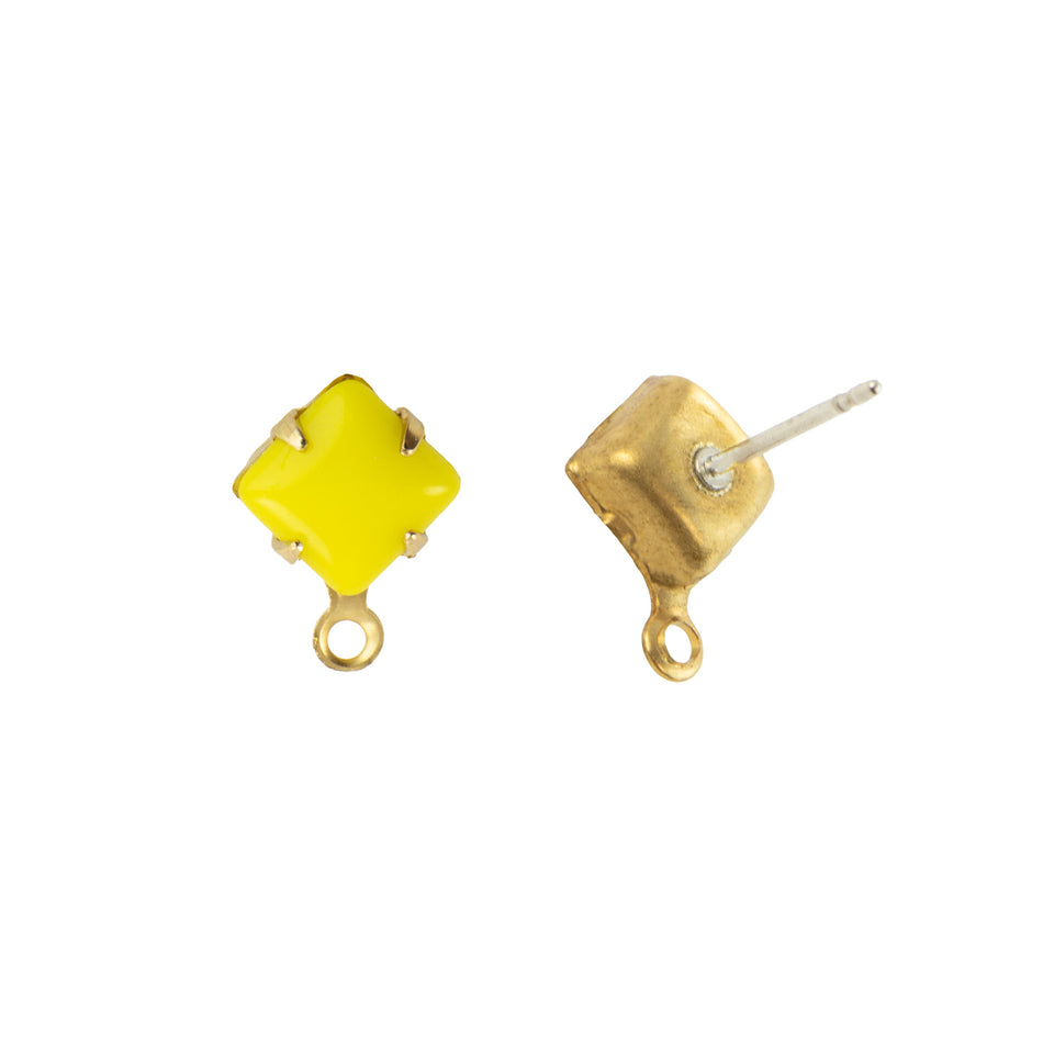 6mm Yellow Glass Square Stone in 1 Loop Setting with Post